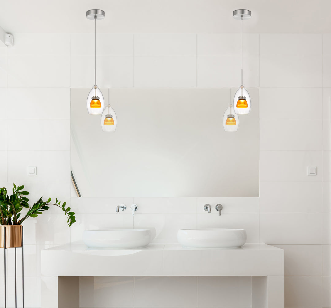 Cal Dimmable With Lutron Brand Dimmers: Dvcl-153P,  Scl UP-128-CL-AMBCL Pendant Light - Clear Yellow