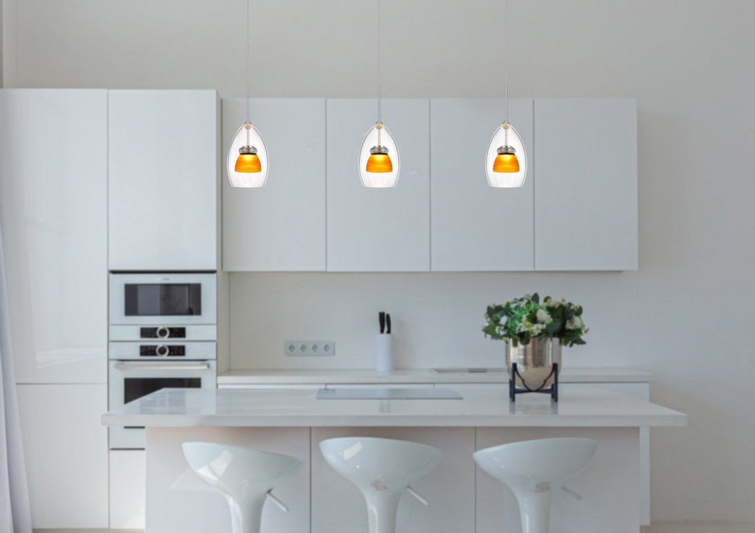 Cal Dimmable With Lutron Brand Dimmers: Dvcl-153P,  Scl UP-128-CL-AMBFR Pendant Light - Frosted Yellow