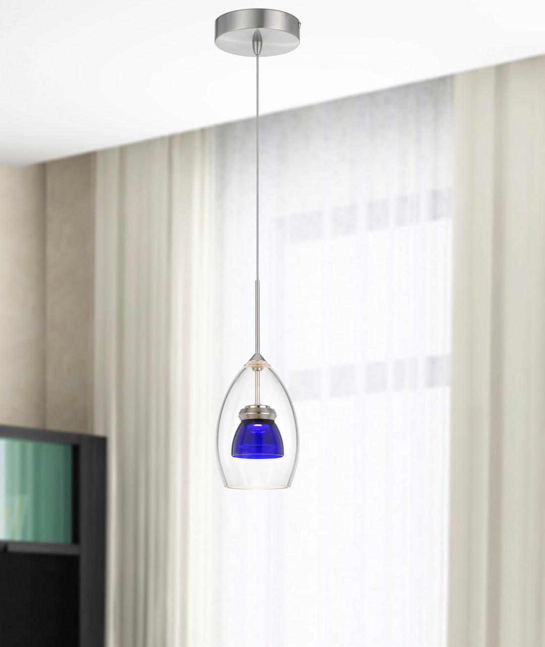 Cal Dimmable With Lutron Brand Dimmers: Dvcl-153P,  Scl UP-128-CL-BLUCL Pendant Light - Clear Blue