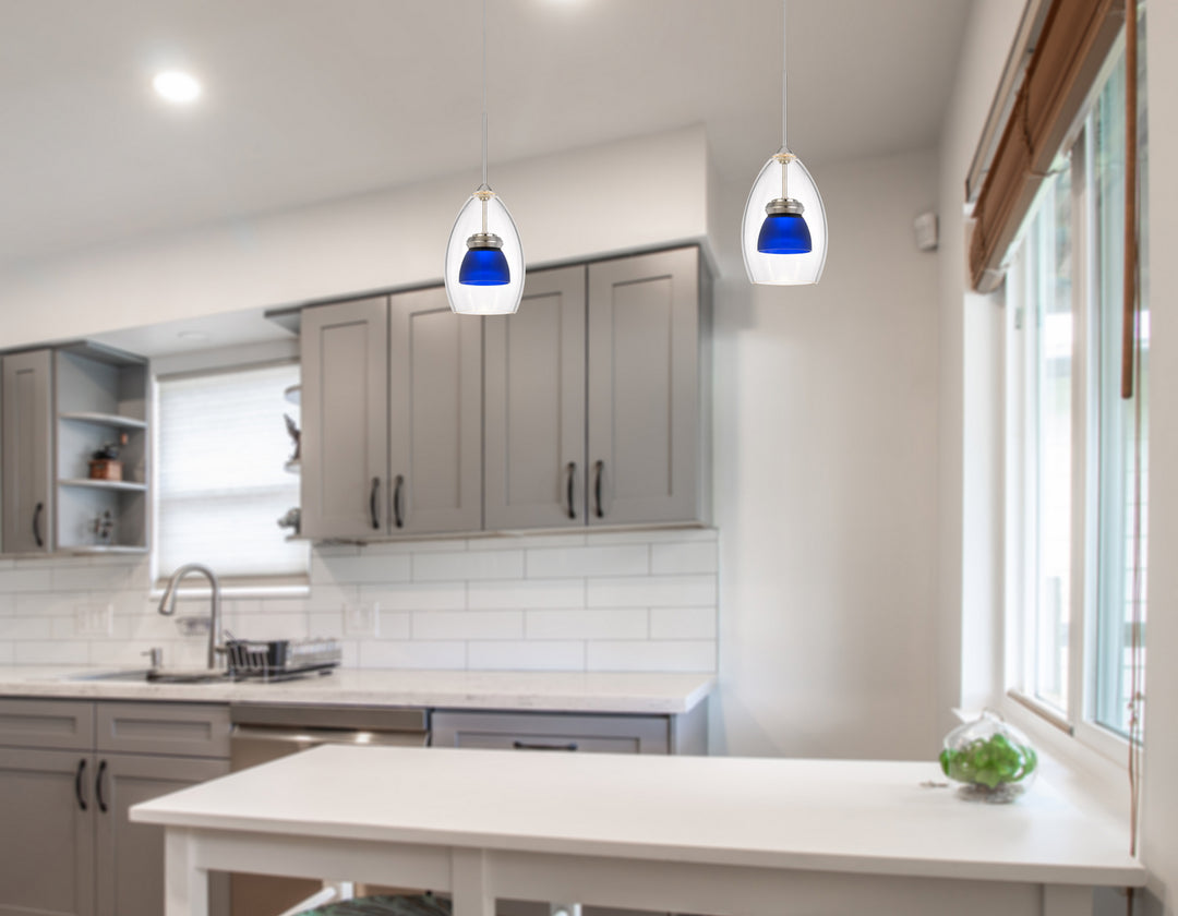 Cal Dimmable With Lutron Brand Dimmers: Dvcl-153P,  Scl UP-128-CL-BLUFR Pendant Light - Frosted Blue