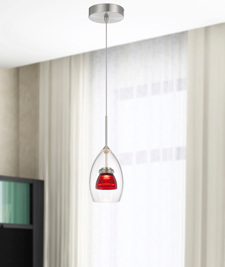 Cal Dimmable With Lutron Brand Dimmers: Dvcl-153P,  Scl UP-128-CL-REDCL Pendant Light - Red Clear