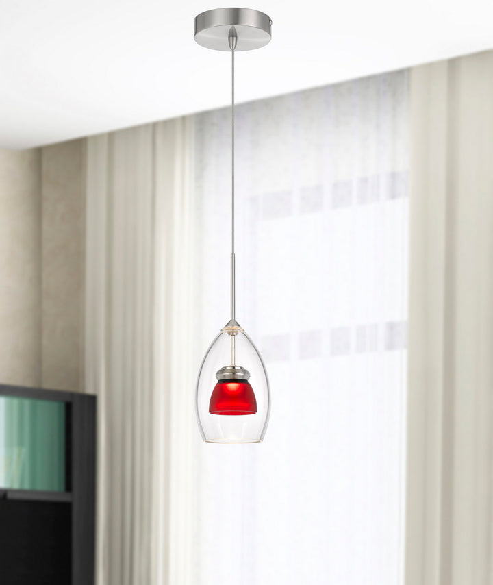 Cal Dimmable With Lutron Brand Dimmers: Dvcl-153P,  Scl UP-128-CL-REDFR Pendant Light - Frosted Red