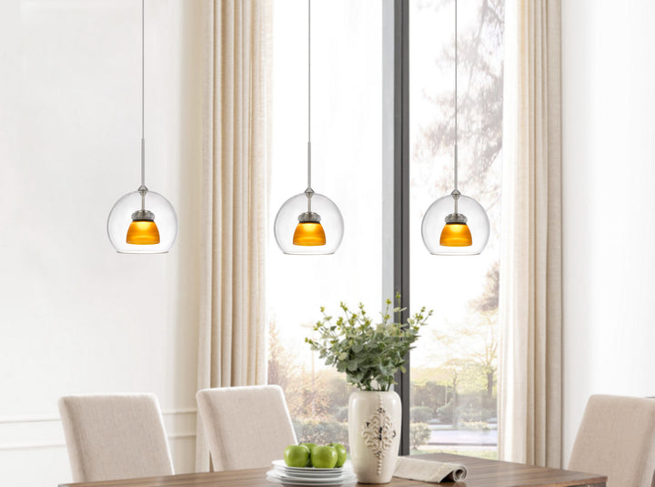 Cal Dimmable With Lutron Brand Dimmers: Dvcl-153P,  Scl UP-335-CL-AMBFR Pendant Light - Frosted Yellow