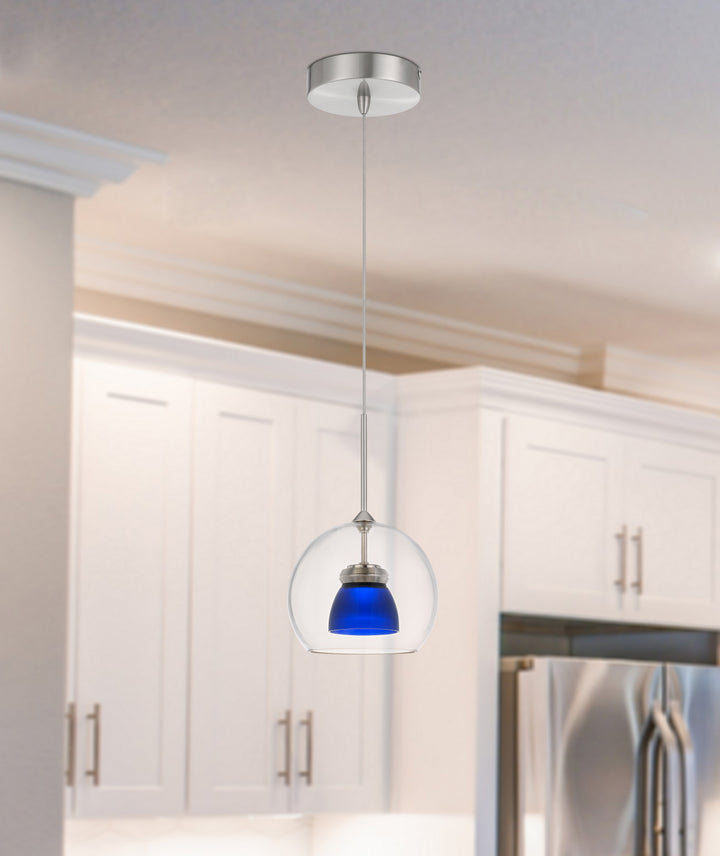 Cal Dimmable With Lutron Brand Dimmers: Dvcl-153P,  Scl UP-335-CL-BLUFR Pendant Light - Frosted Blue