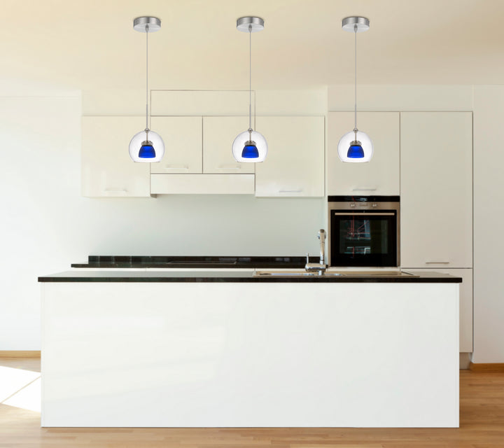 Cal Dimmable With Lutron Brand Dimmers: Dvcl-153P,  Scl UP-335-CL-BLUFR Pendant Light - Frosted Blue