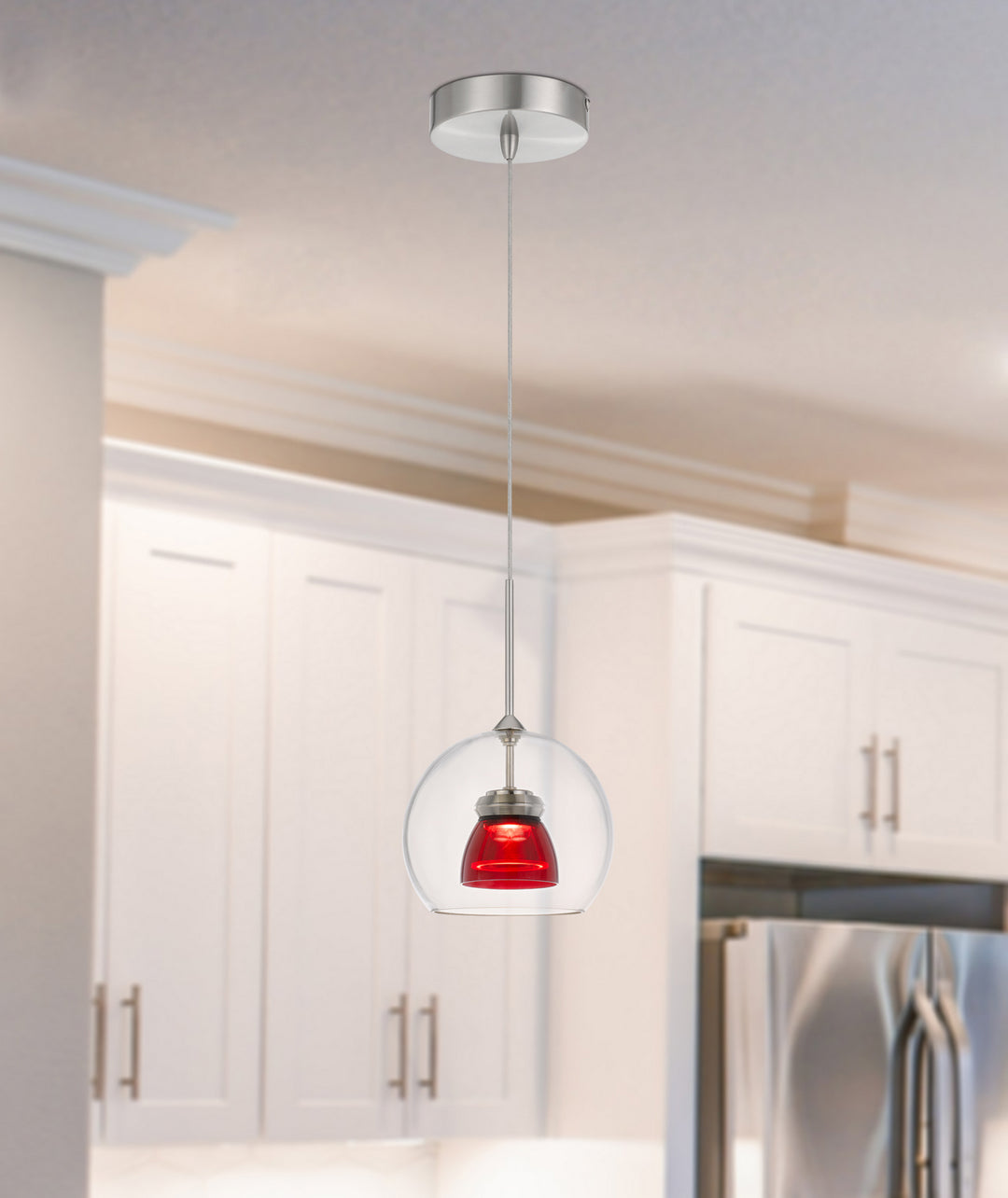 Cal Dimmable With Lutron Brand Dimmers: Dvcl-153P,  Scl UP-335-CL-REDCL Pendant Light - Red Clear