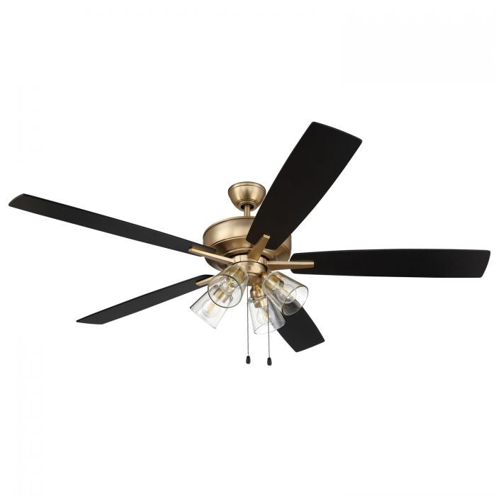 Craftmade Super Pro 104 S104SB5-60BWNFB Ceiling Fan 60 - Satin Brass, Black Walnut/Flat Black/