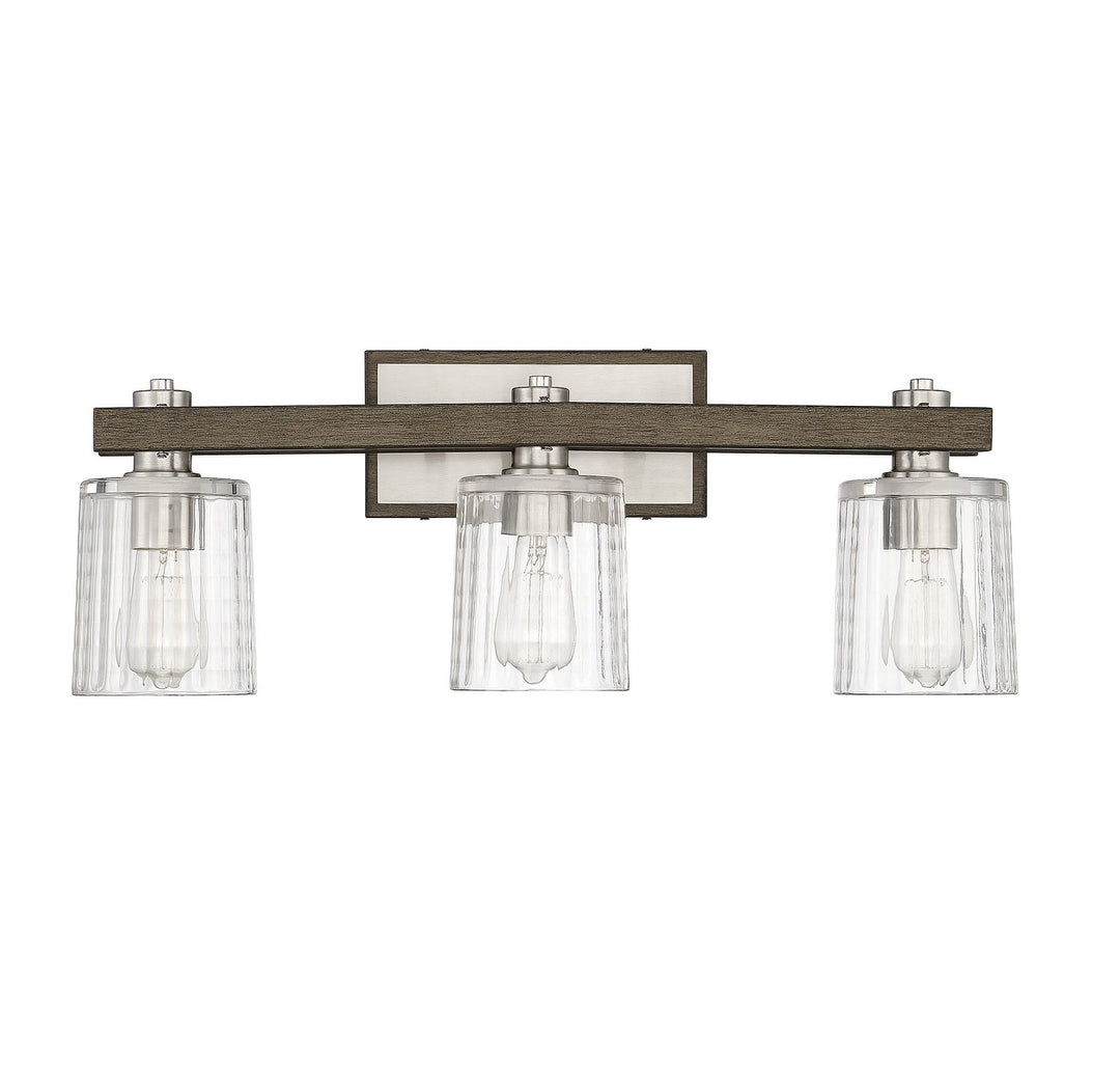 Savoy House Halifax 8-1255-3-165 Bath Vanity Light 25 in. wide - Satin Nickel with Gray Wood