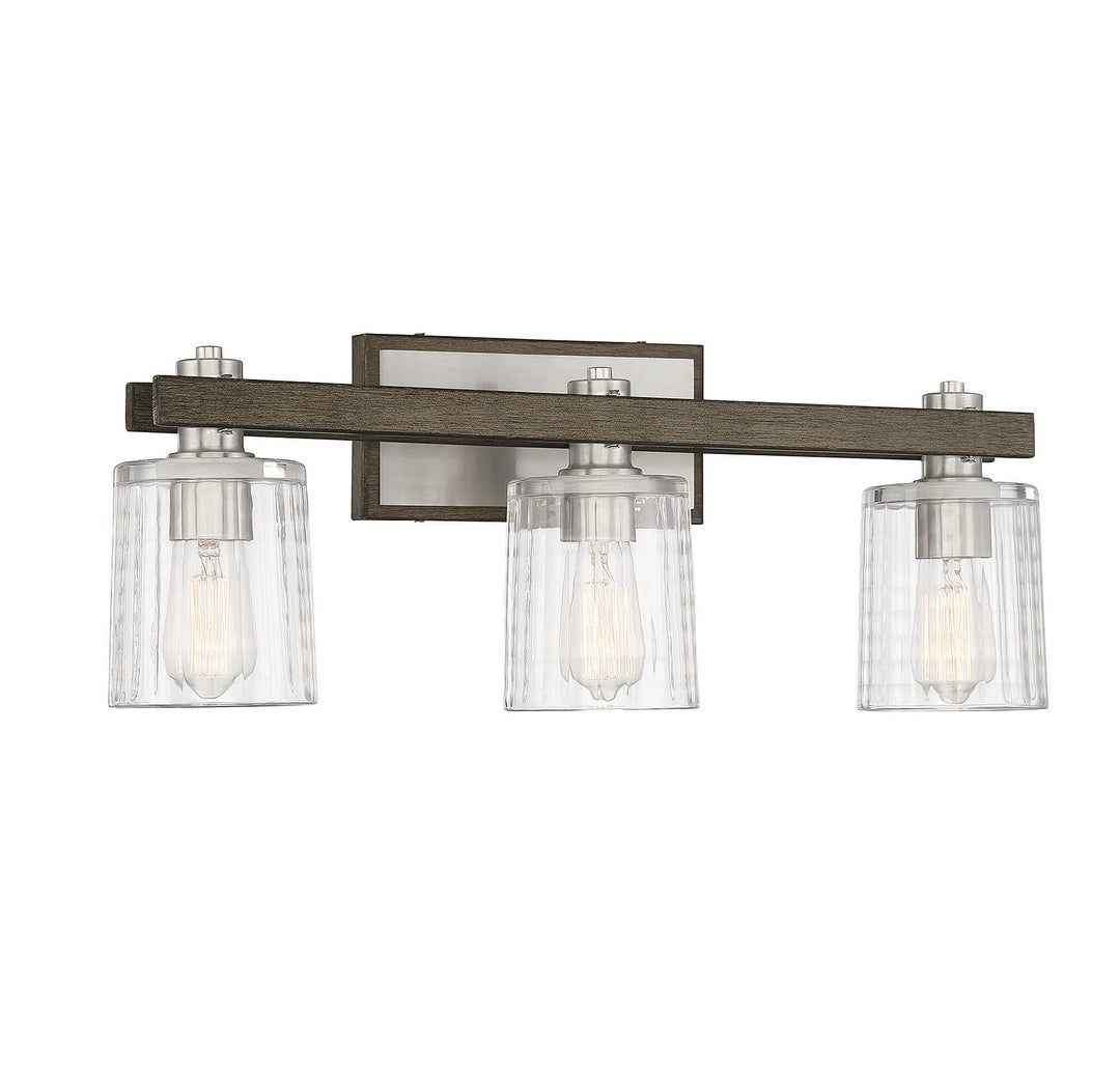 Savoy House Halifax 8-1255-3-165 Bath Vanity Light 25 in. wide - Satin Nickel with Gray Wood