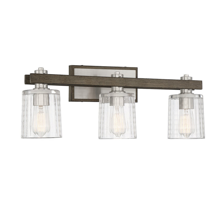 Savoy House Halifax 8-1255-3-165 Bath Vanity Light 25 in. wide - Satin Nickel with Gray Wood