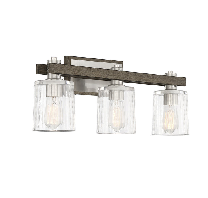 Savoy House Halifax 8-1255-3-165 Bath Vanity Light 25 in. wide - Satin Nickel with Gray Wood