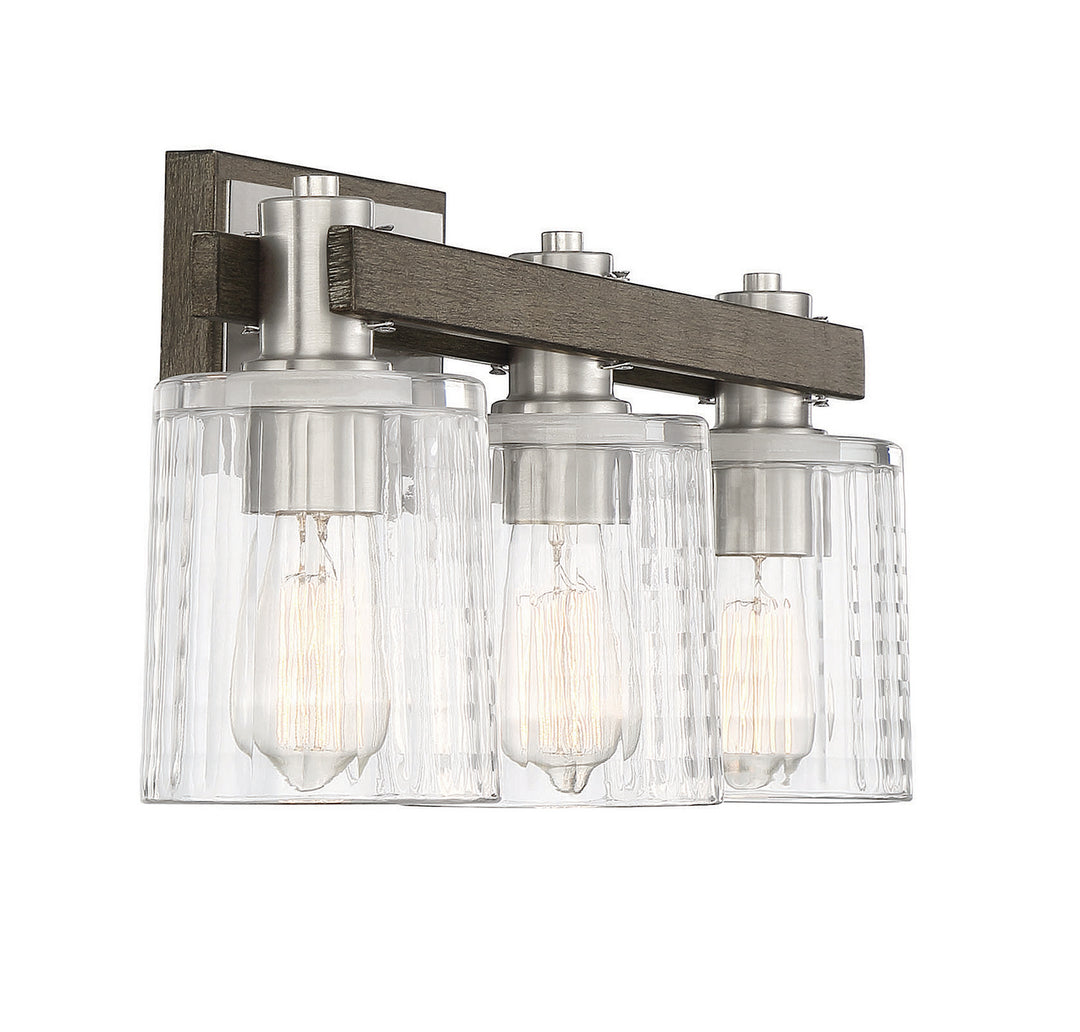 Savoy House Halifax 8-1255-3-165 Bath Vanity Light 25 in. wide - Satin Nickel with Gray Wood