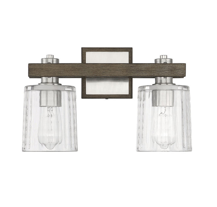 Savoy House Halifax 8-1255-2-165 Bath Vanity Light 15 in. wide - Satin Nickel with Gray Wood