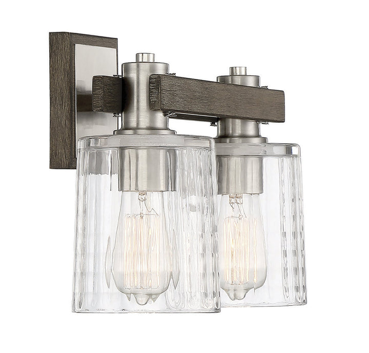 Savoy House Halifax 8-1255-2-165 Bath Vanity Light 15 in. wide - Satin Nickel with Gray Wood