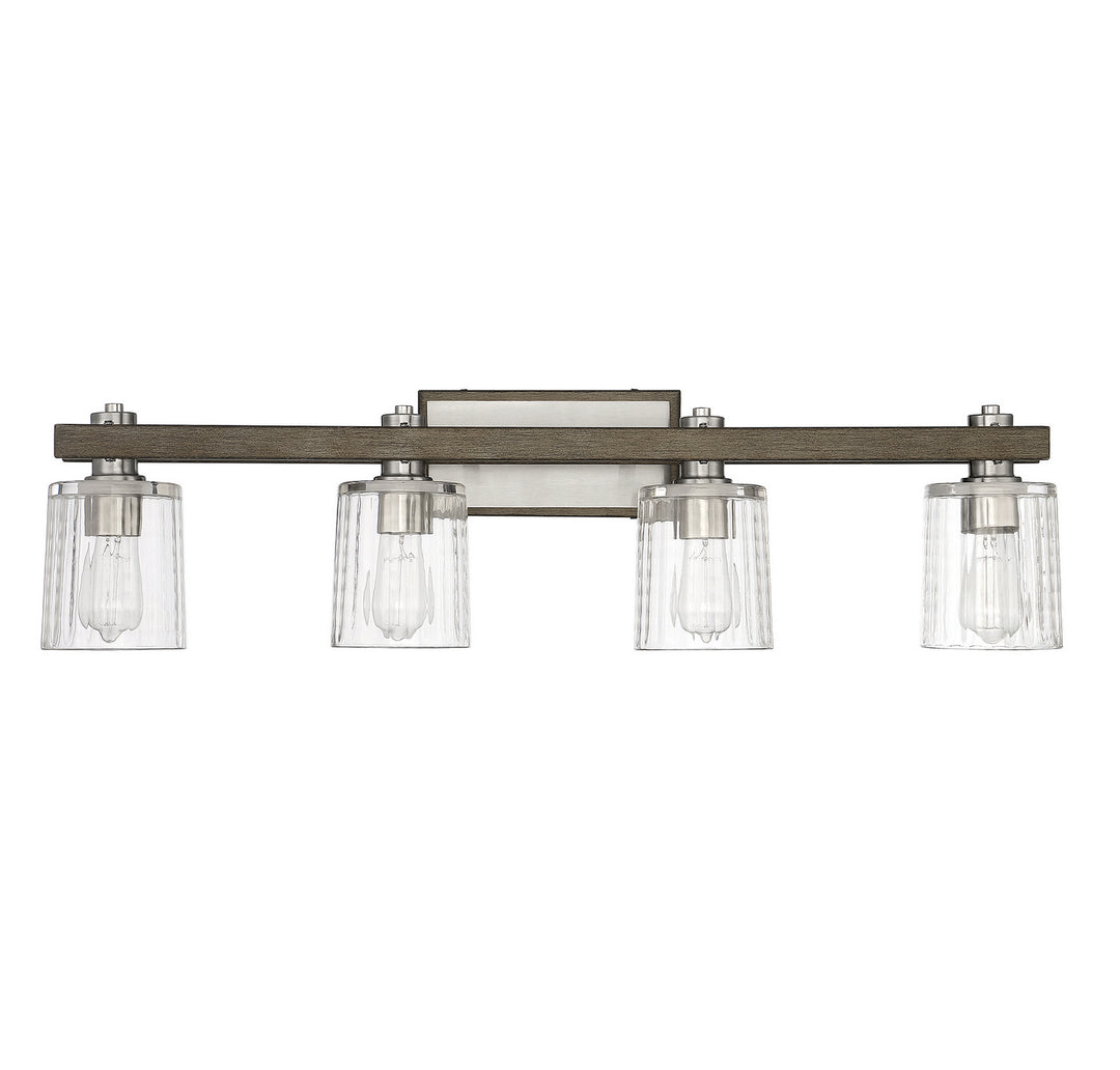 Savoy House Halifax 8-1255-4-165 Bath Vanity Light 36 in. wide - Satin Nickel with Gray Wood