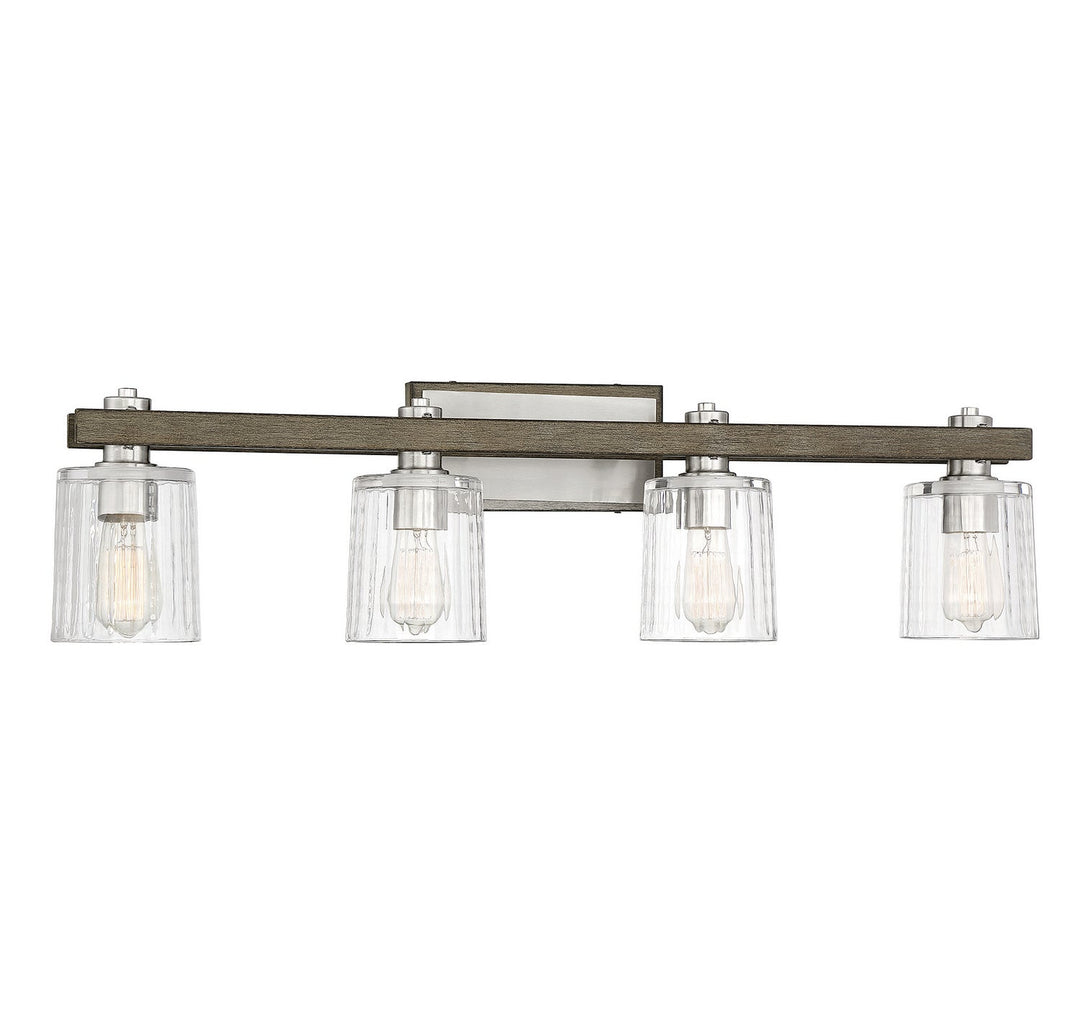 Savoy House Halifax 8-1255-4-165 Bath Vanity Light 36 in. wide - Satin Nickel with Gray Wood