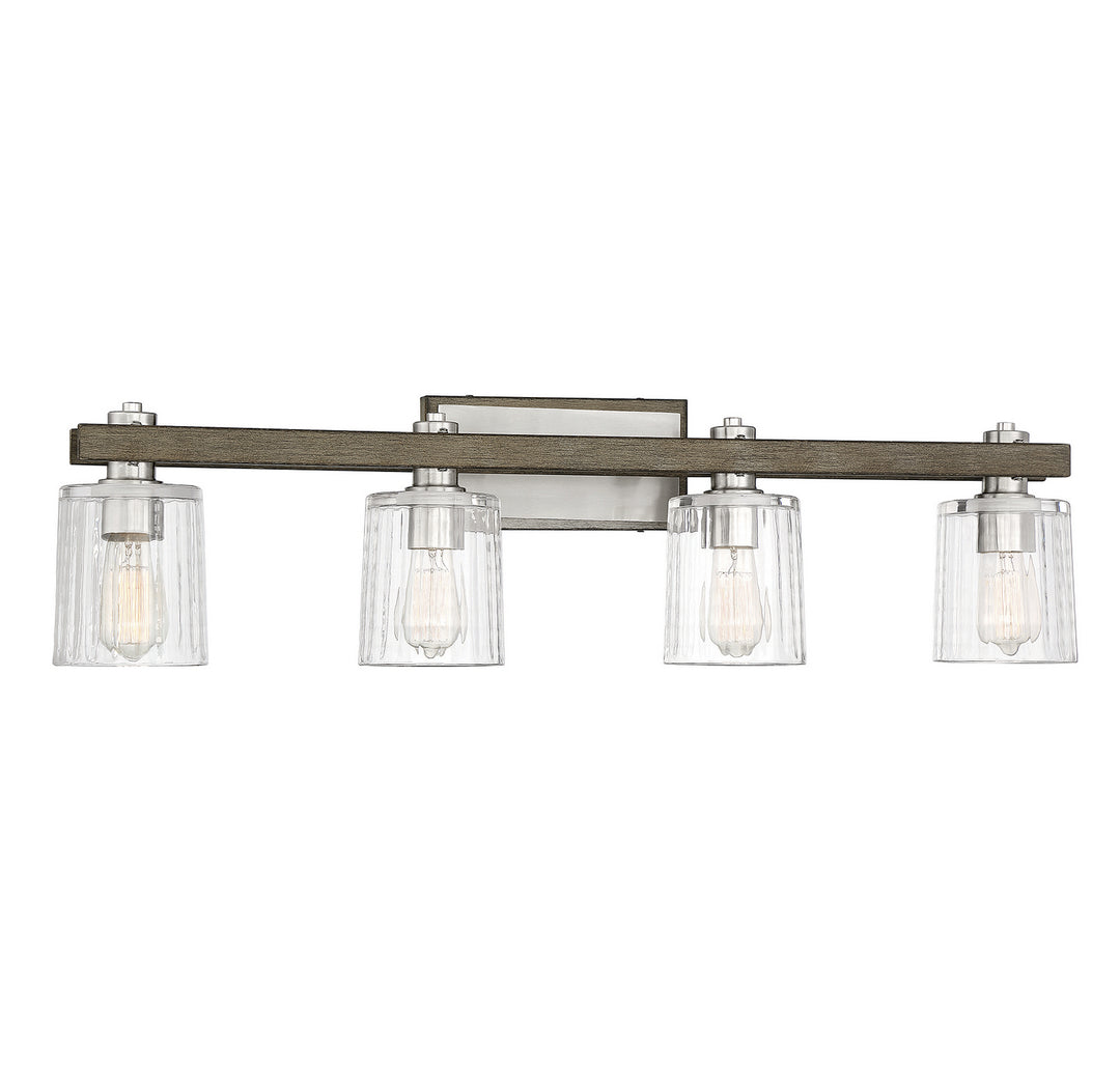 Savoy House Halifax 8-1255-4-165 Bath Vanity Light 36 in. wide - Satin Nickel with Gray Wood