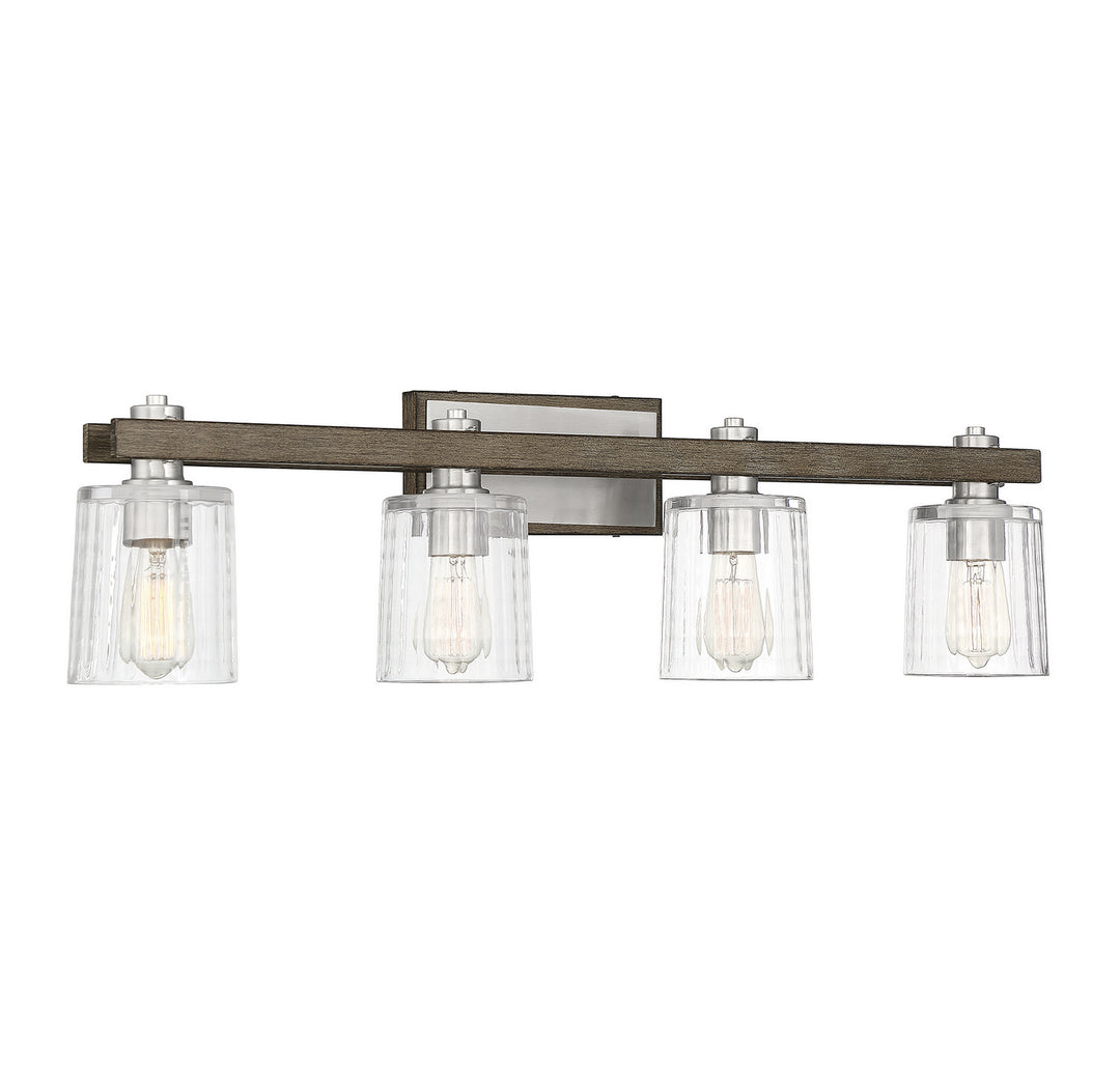 Savoy House Halifax 8-1255-4-165 Bath Vanity Light 36 in. wide - Satin Nickel with Gray Wood