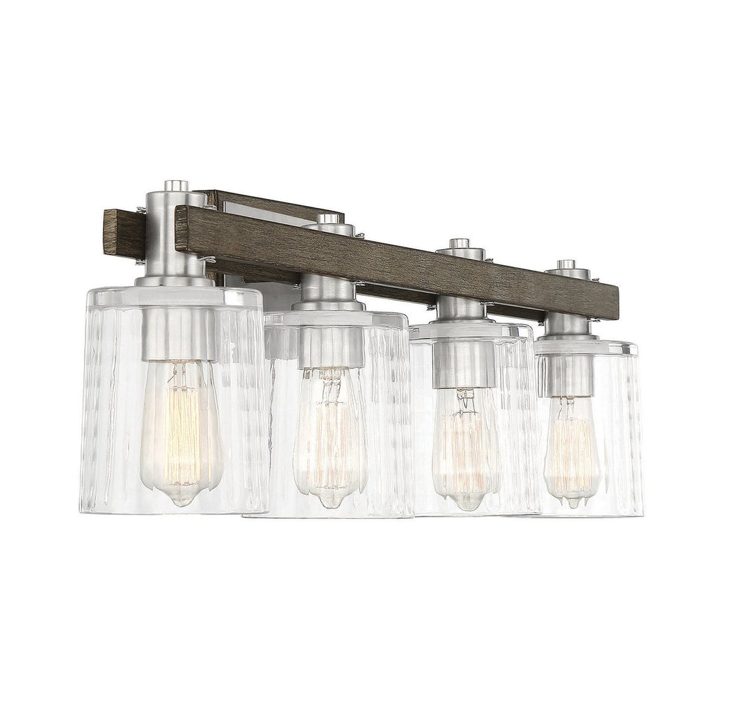 Savoy House Halifax 8-1255-4-165 Bath Vanity Light 36 in. wide - Satin Nickel with Gray Wood
