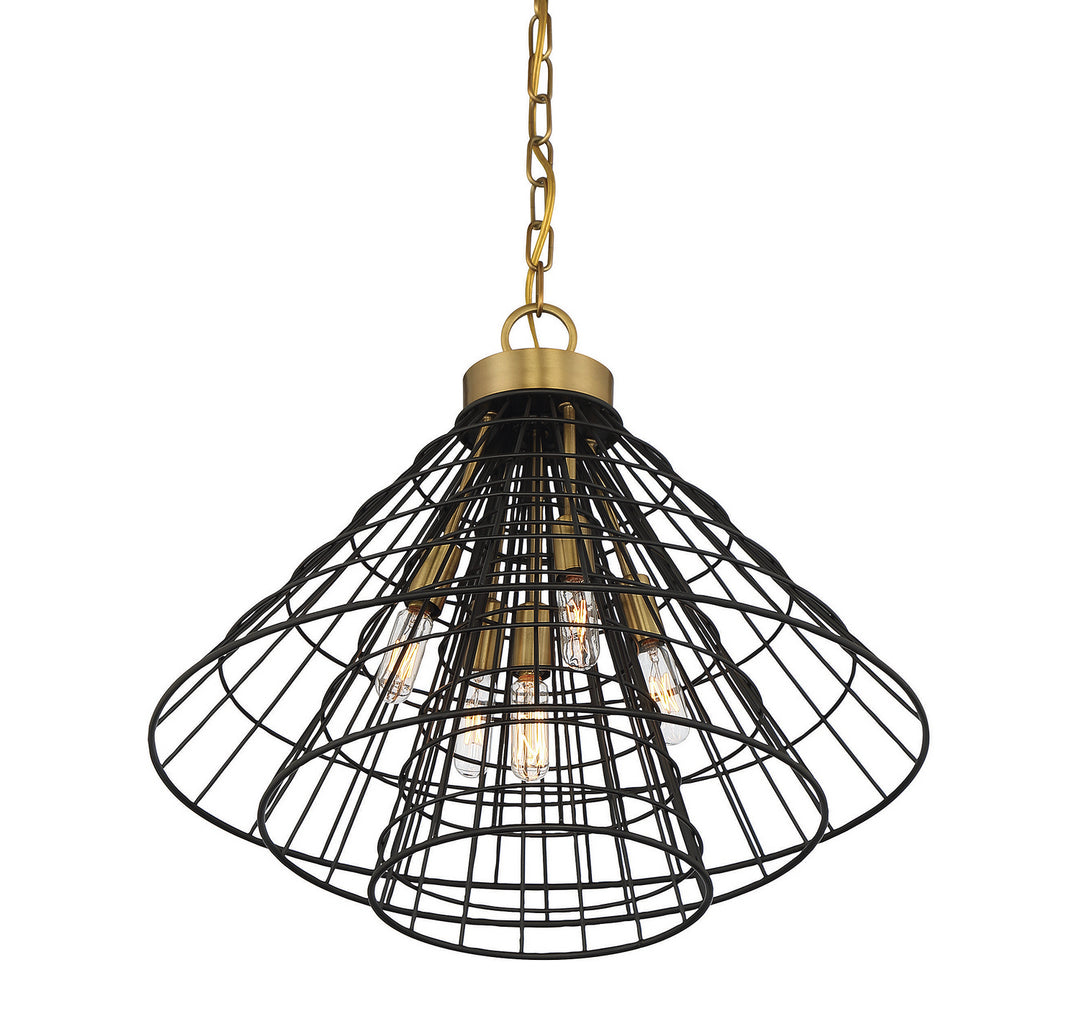 Savoy House Lenox 7-8850-5-143 Pendant Light - Black with Warm Brass Accents