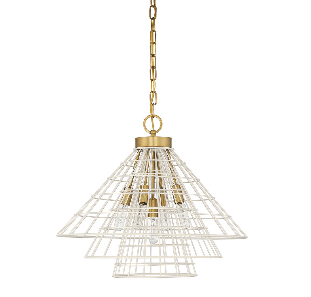 Savoy House Lenox 7-8850-5-142 Pendant Light - White with Warm Brass Accents