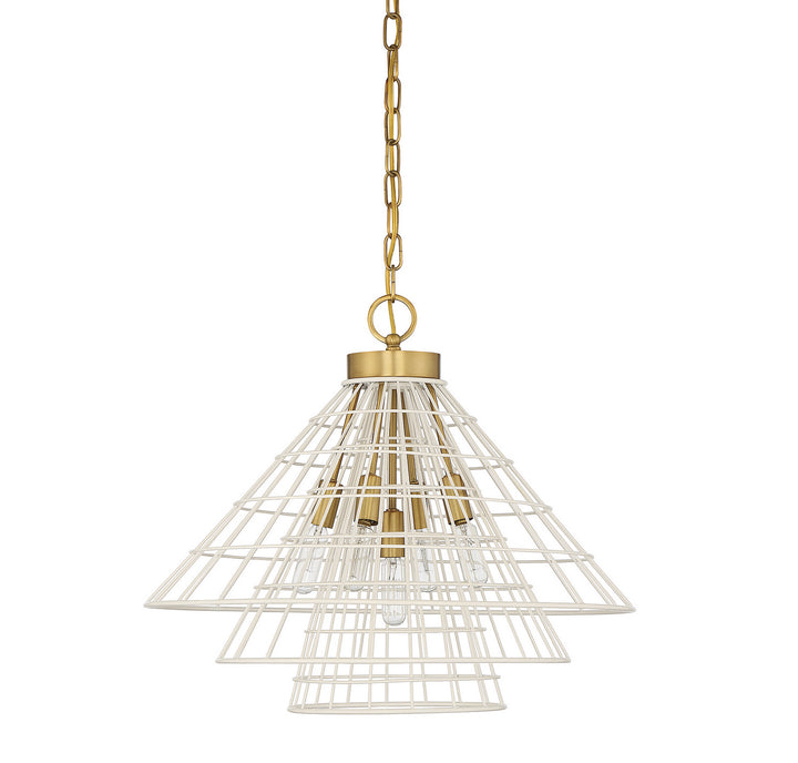 Savoy House Lenox 7-8850-5-142 Pendant Light - White with Warm Brass Accents