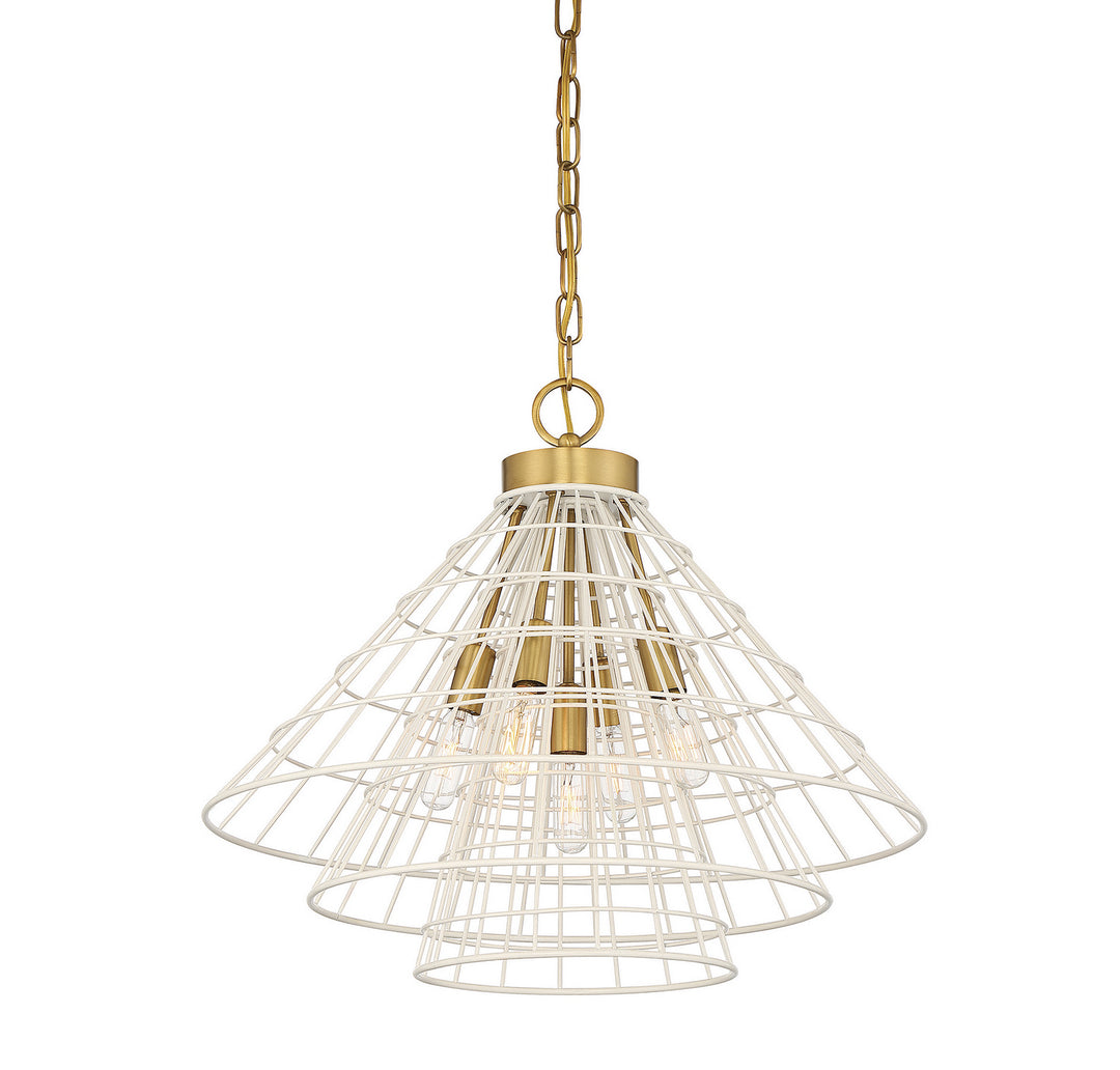 Savoy House Lenox 7-8850-5-142 Pendant Light - White with Warm Brass Accents