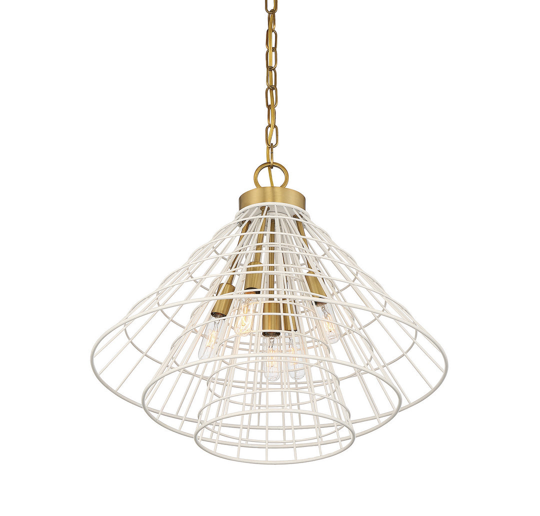 Savoy House Lenox 7-8850-5-142 Pendant Light - White with Warm Brass Accents