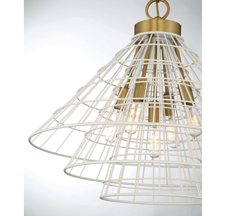 Savoy House Lenox 7-8850-5-142 Pendant Light - White with Warm Brass Accents