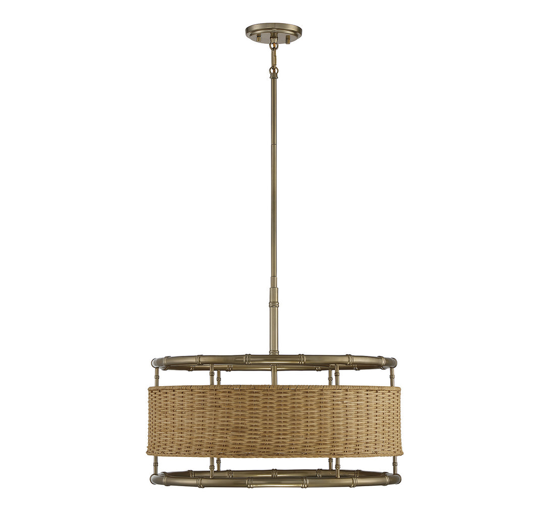 Savoy House Arcadia 7-7771-6-177 Pendant Light - Burnished Brass with Natural Rattan