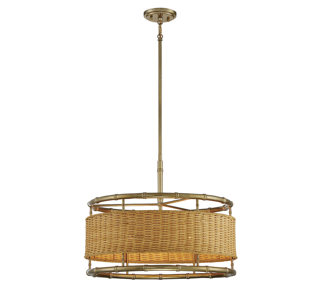 Savoy House Arcadia 7-7771-6-177 Pendant Light - Burnished Brass with Natural Rattan