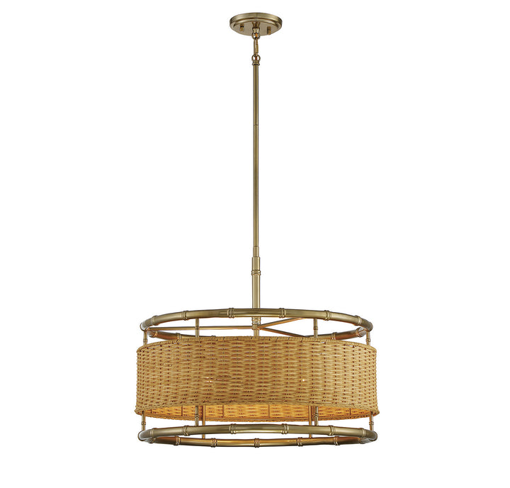 Savoy House Arcadia 7-7771-6-177 Pendant Light - Burnished Brass with Natural Rattan