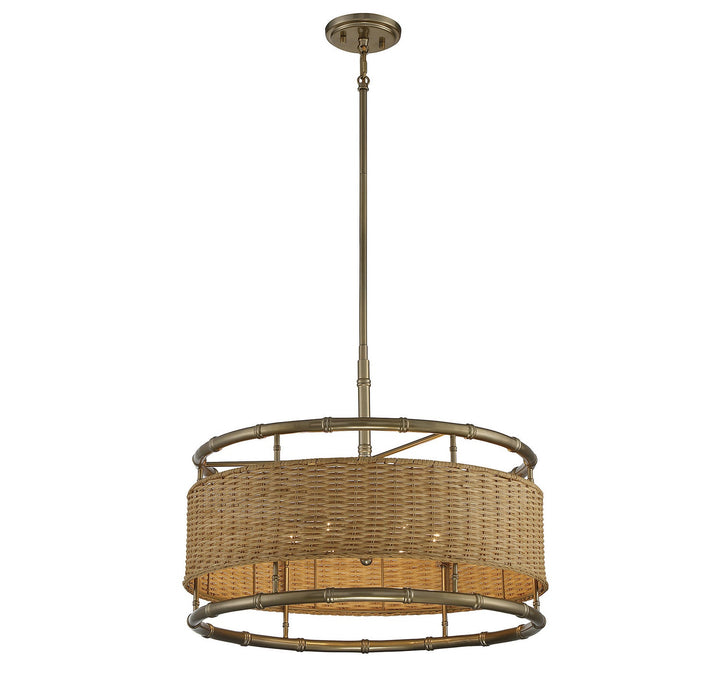 Savoy House Arcadia 7-7771-6-177 Pendant Light - Burnished Brass with Natural Rattan