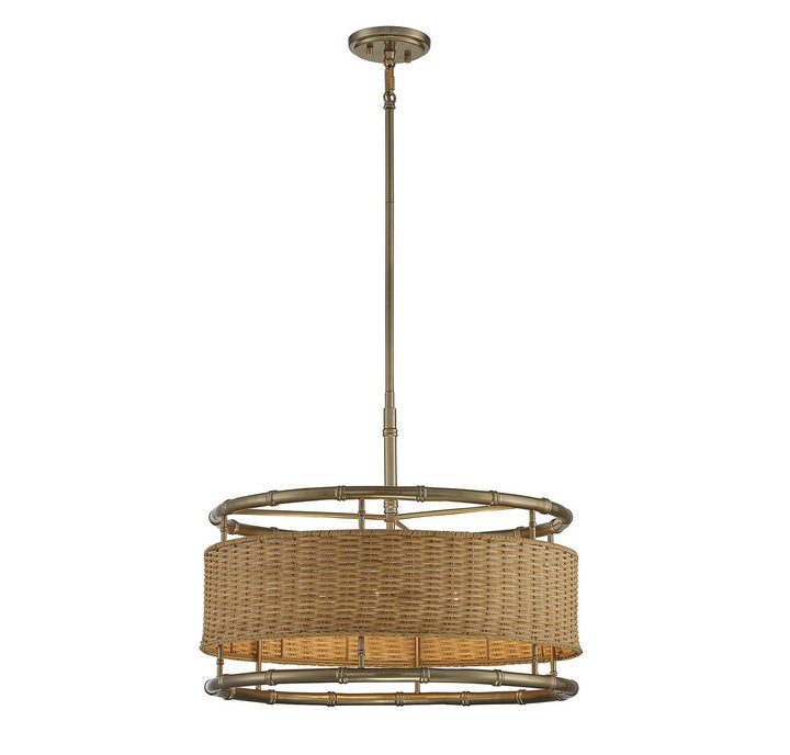 Savoy House Arcadia 7-7771-6-177 Pendant Light - Burnished Brass with Natural Rattan
