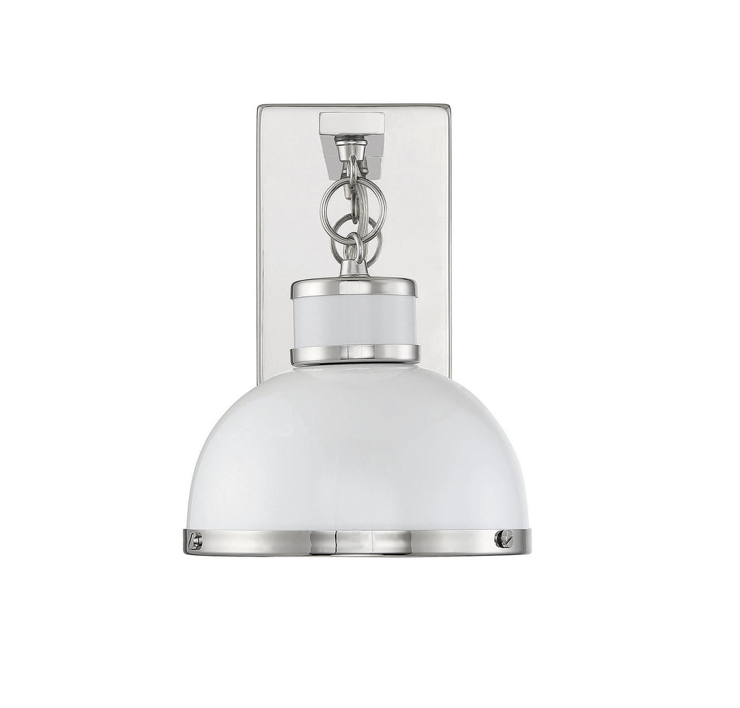 Savoy House Corning 9-8884-1-172 Wall Sconce Light - White with Polished Nickel Accents