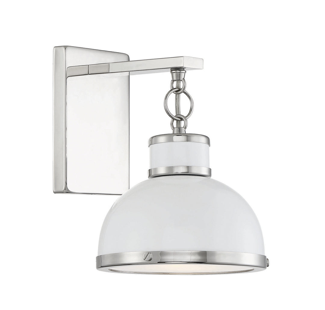 Savoy House Corning 9-8884-1-172 Wall Sconce Light - White with Polished Nickel Accents