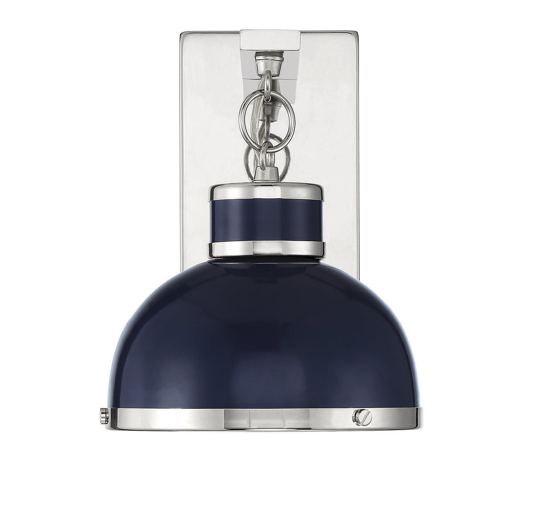Savoy House Corning 9-8884-1-174 Wall Sconce Light - Navy with Polished Nickel Accents