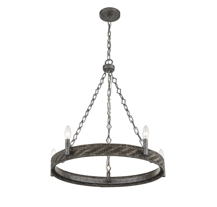 Savoy House Tripoli 1-747-5-179 Chandelier Light - Mottled Zinc with Gray Rattan