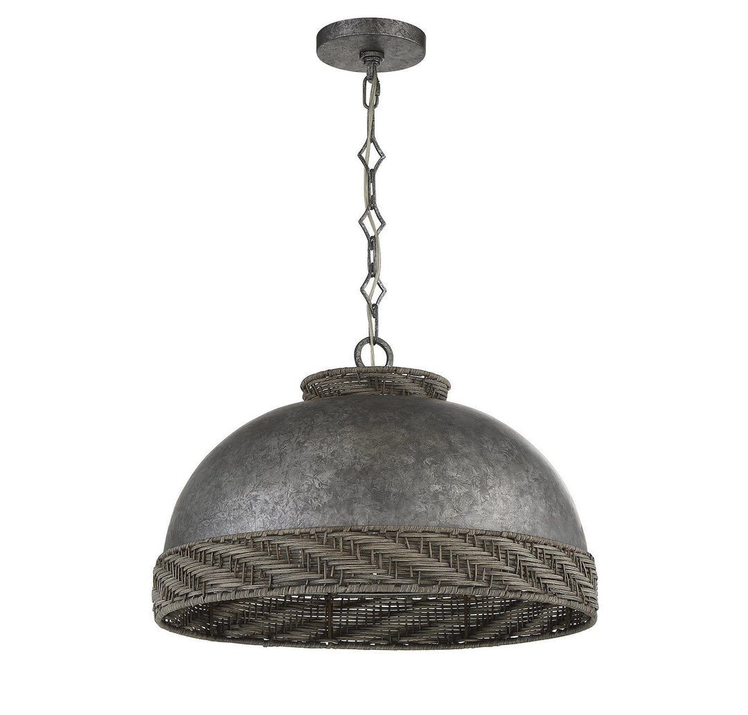 Savoy House Tripoli 7-748-3-179 Pendant Light - Mottled Zinc with Gray Rattan