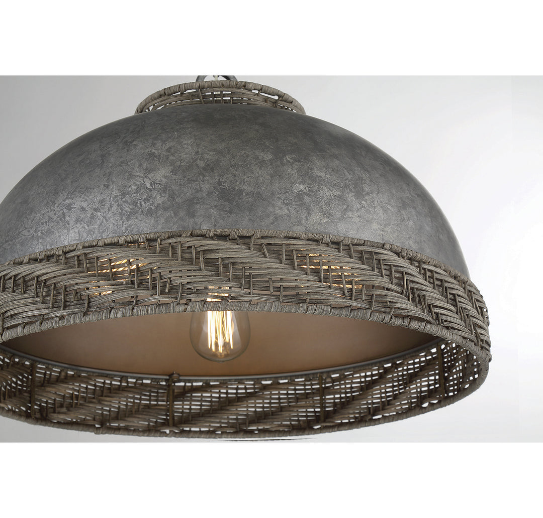 Savoy House Tripoli 7-748-3-179 Pendant Light - Mottled Zinc with Gray Rattan