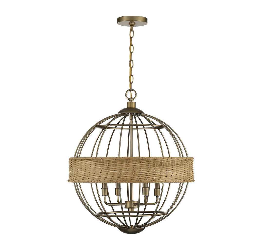 Savoy House Boreal 7-7773-4-177 Chandelier Light - Burnished Brass with Natural Rattan
