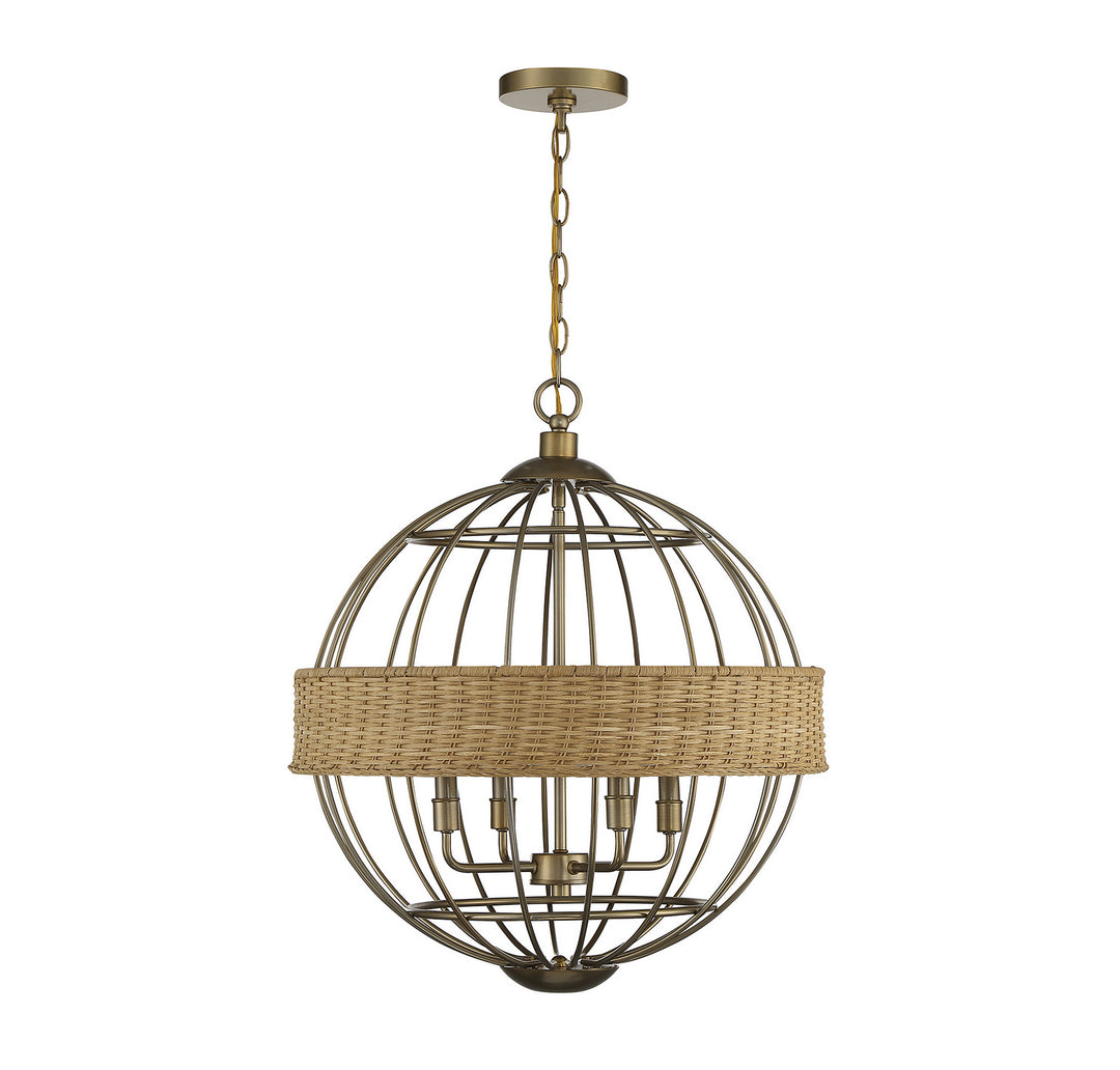 Savoy House Boreal 7-7773-4-177 Chandelier Light - Burnished Brass with Natural Rattan