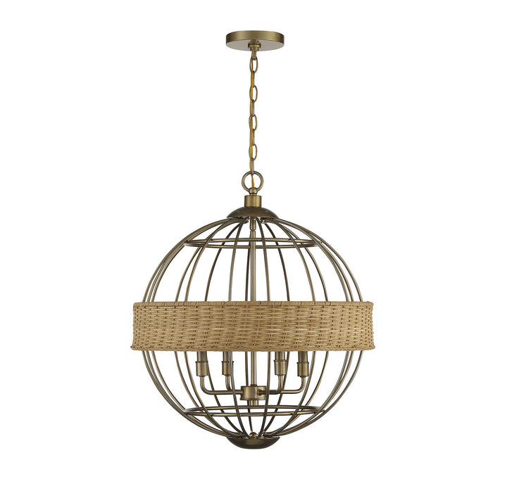 Savoy House Boreal 7-7773-4-177 Chandelier Light - Burnished Brass with Natural Rattan