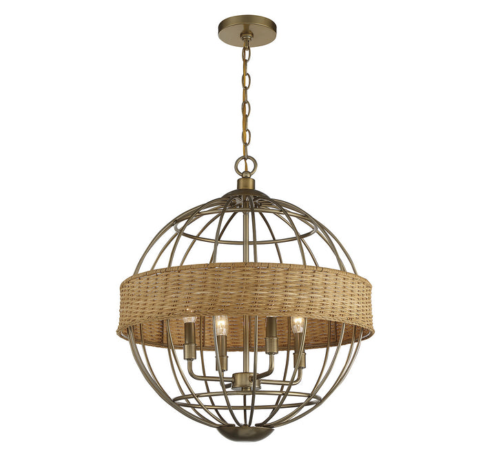 Savoy House Boreal 7-7773-4-177 Chandelier Light - Burnished Brass with Natural Rattan