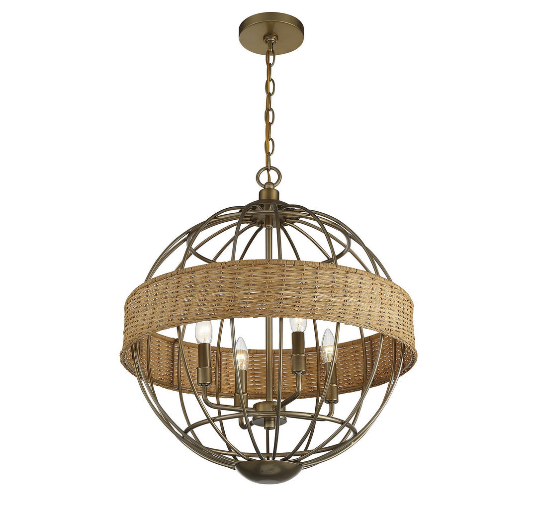 Savoy House Boreal 7-7773-4-177 Chandelier Light - Burnished Brass with Natural Rattan