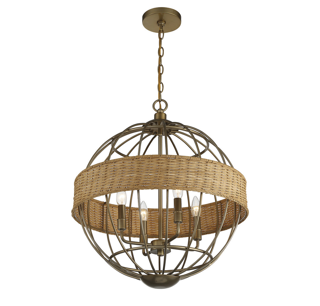 Savoy House Boreal 7-7773-4-177 Chandelier Light - Burnished Brass with Natural Rattan