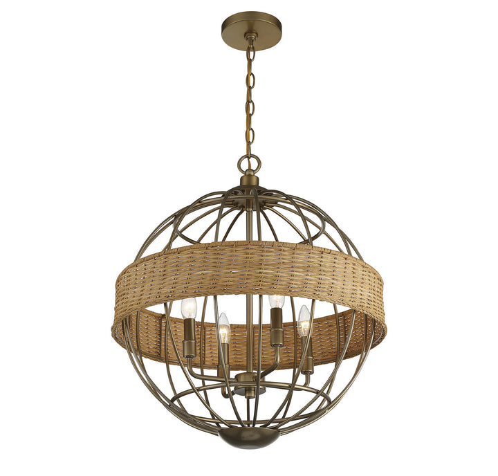 Savoy House Boreal 7-7773-4-177 Chandelier Light - Burnished Brass with Natural Rattan