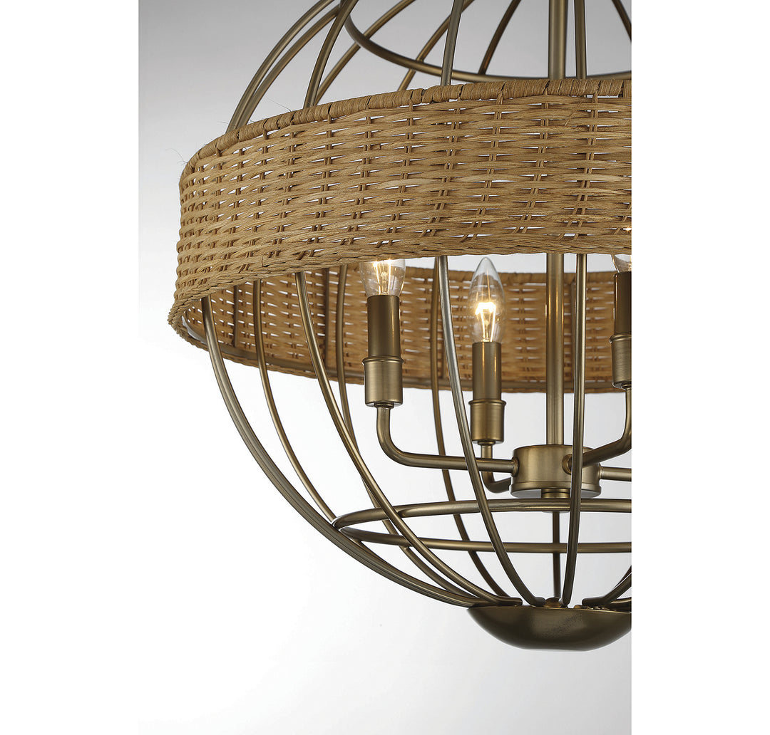 Savoy House Boreal 7-7773-4-177 Chandelier Light - Burnished Brass with Natural Rattan