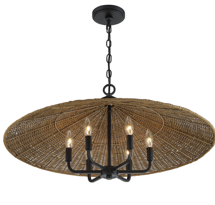 Savoy House Eman 7-7772-6-180 Chandelier Light - Matte Black with Dark Rattan