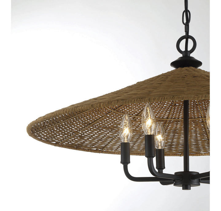 Savoy House Eman 7-7772-6-180 Chandelier Light - Matte Black with Dark Rattan